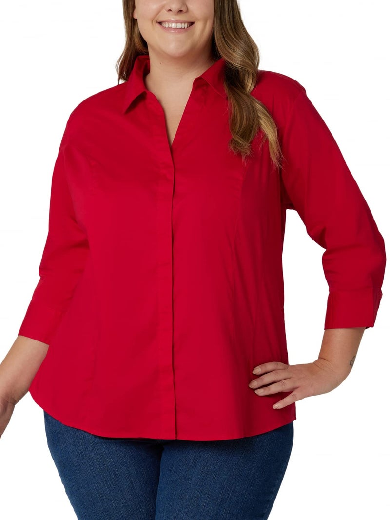 Riders by Lee Indigo Women's Plus-Size Bella Easy Care 3/4 Sleeve Woven Shirt, Classic Red, 1X